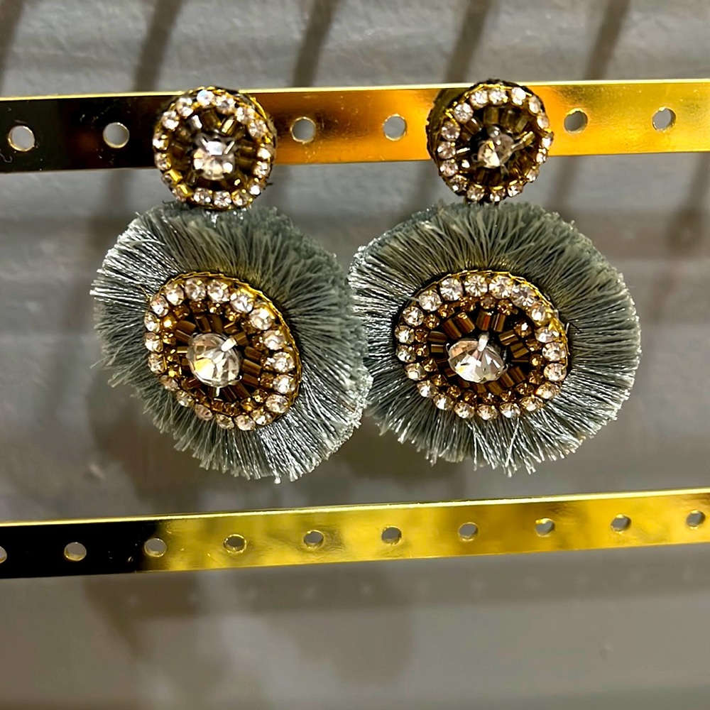Olive + Piper Bohemian Drop Statement Earrings - Gray and Gold